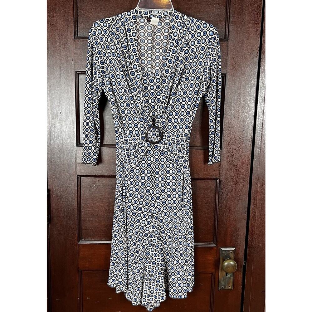 Retro Cocoma Dress Women's Small Blue Geometric Print Embellished Vintage Y2K